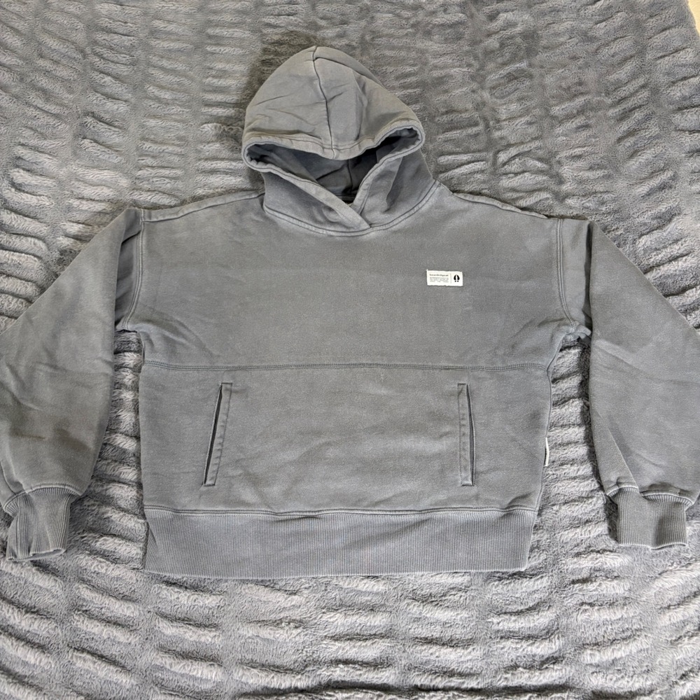 Bearded Goat Women Small Gray Pullover Hoodie Boxy Cotton Blend Sweatshirt AR034